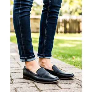 Lucky Brand Canyen Loafers Women's 8 1/2M Black Leather Slip On Square Toe